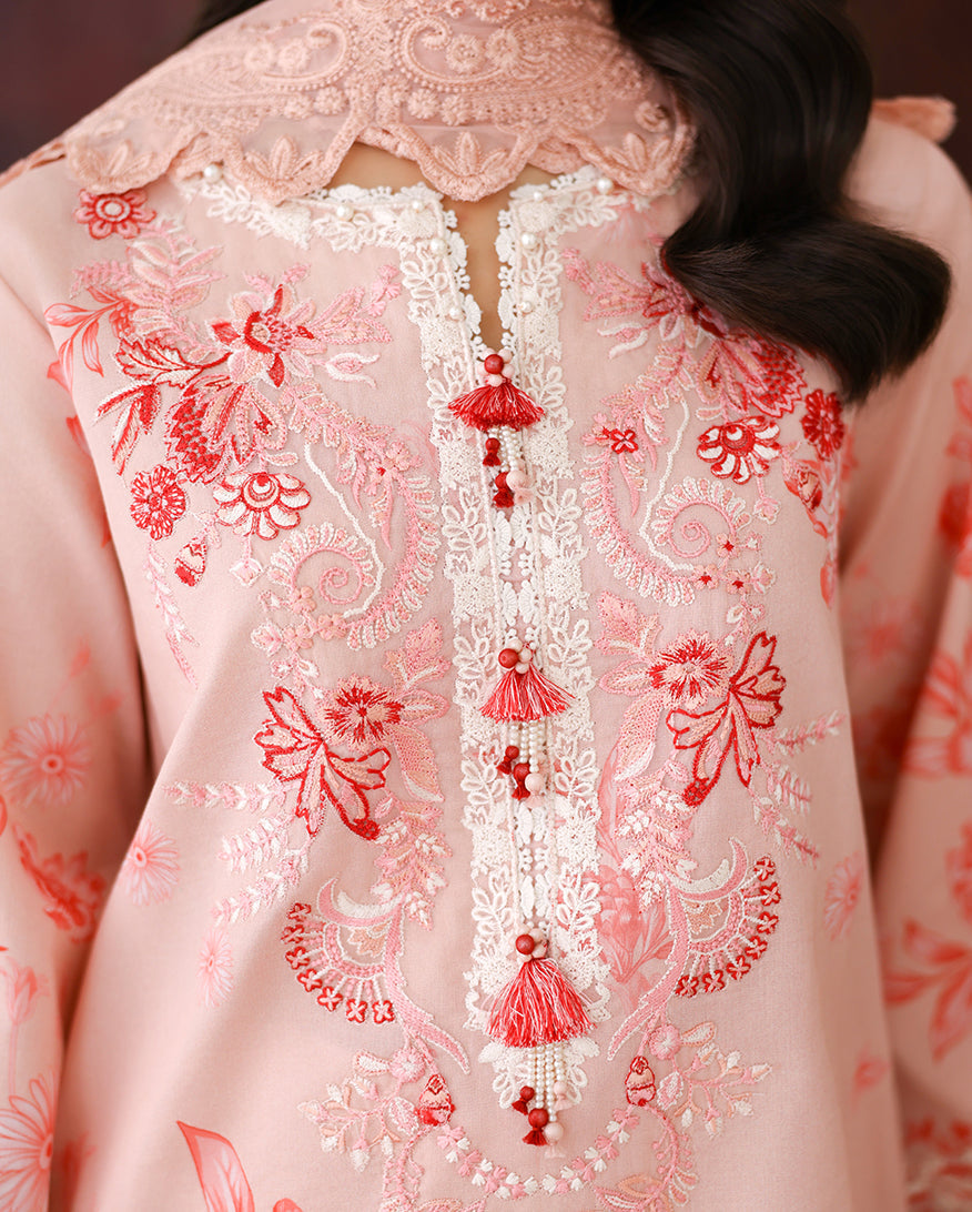 Roheenaz | Sunlit Tales Printed Embroidered Edit | Coral whisper-3