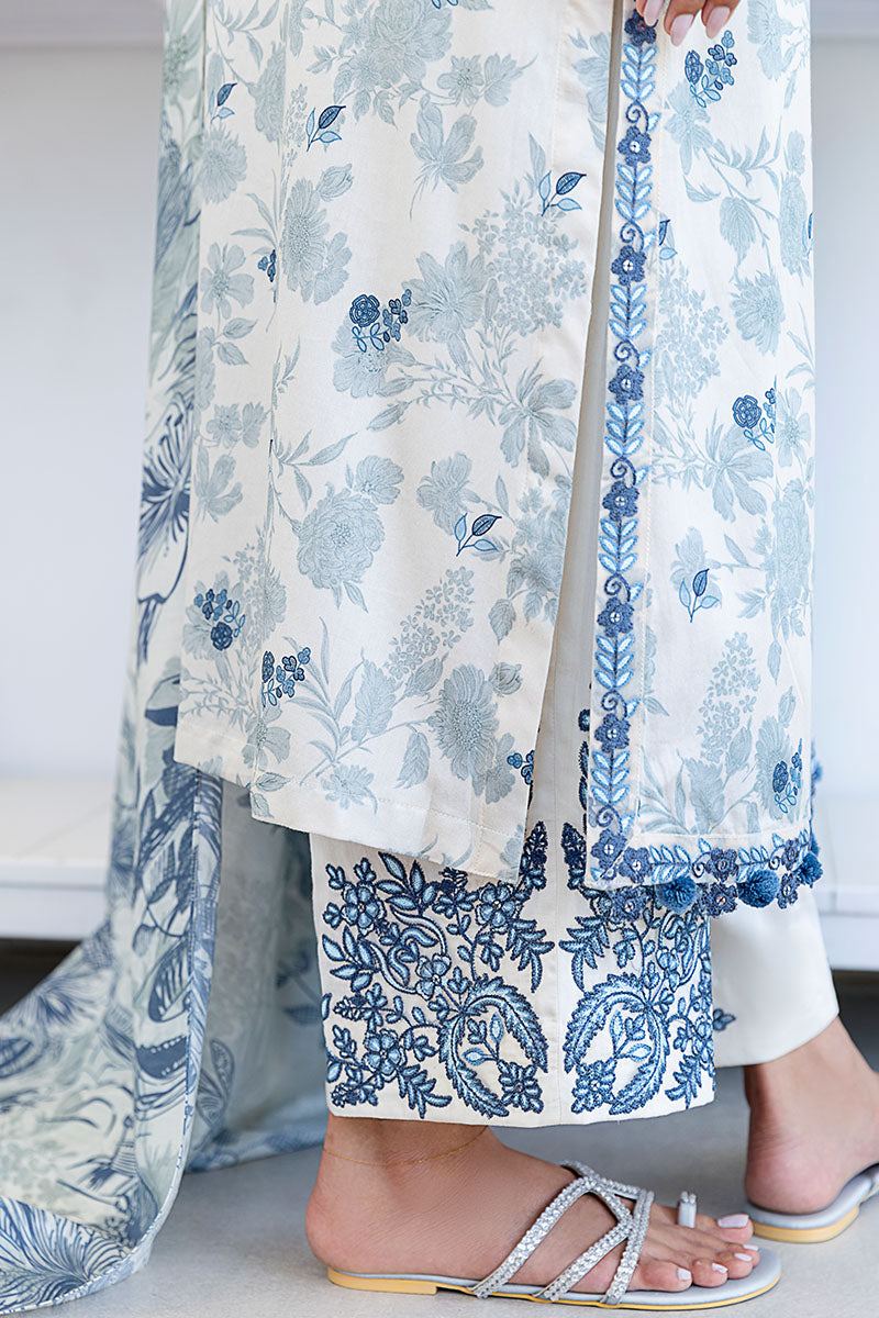 Cross Stitch | Exclusive Pret | Whimsical Teal-3PC (Shirt, Trouser & Dupatta)-5