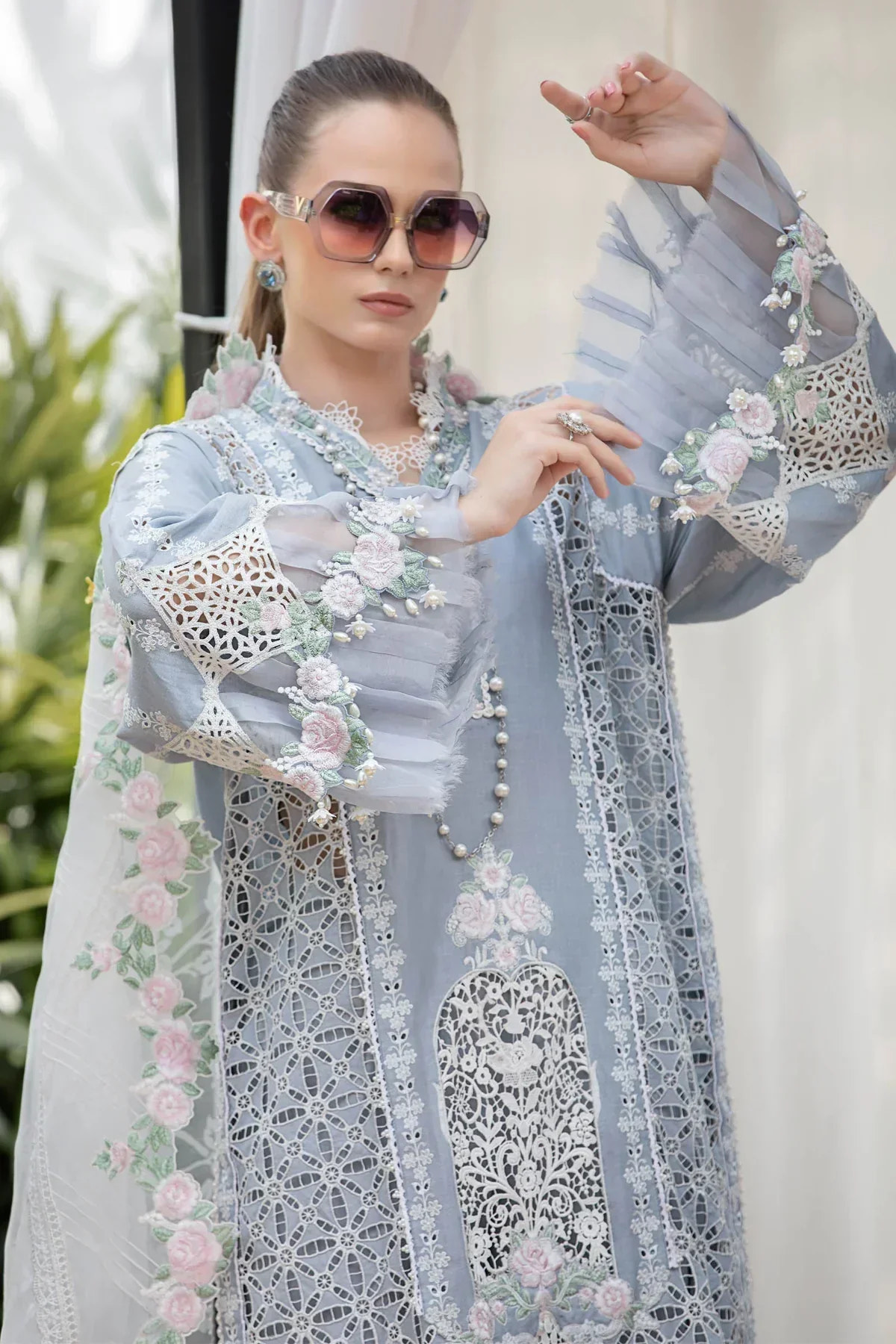 Maria B | Luxury Lawn | EL-23-10-Ice Blue -  Maria B Luxury - Original Designer Dress - House of Maryam