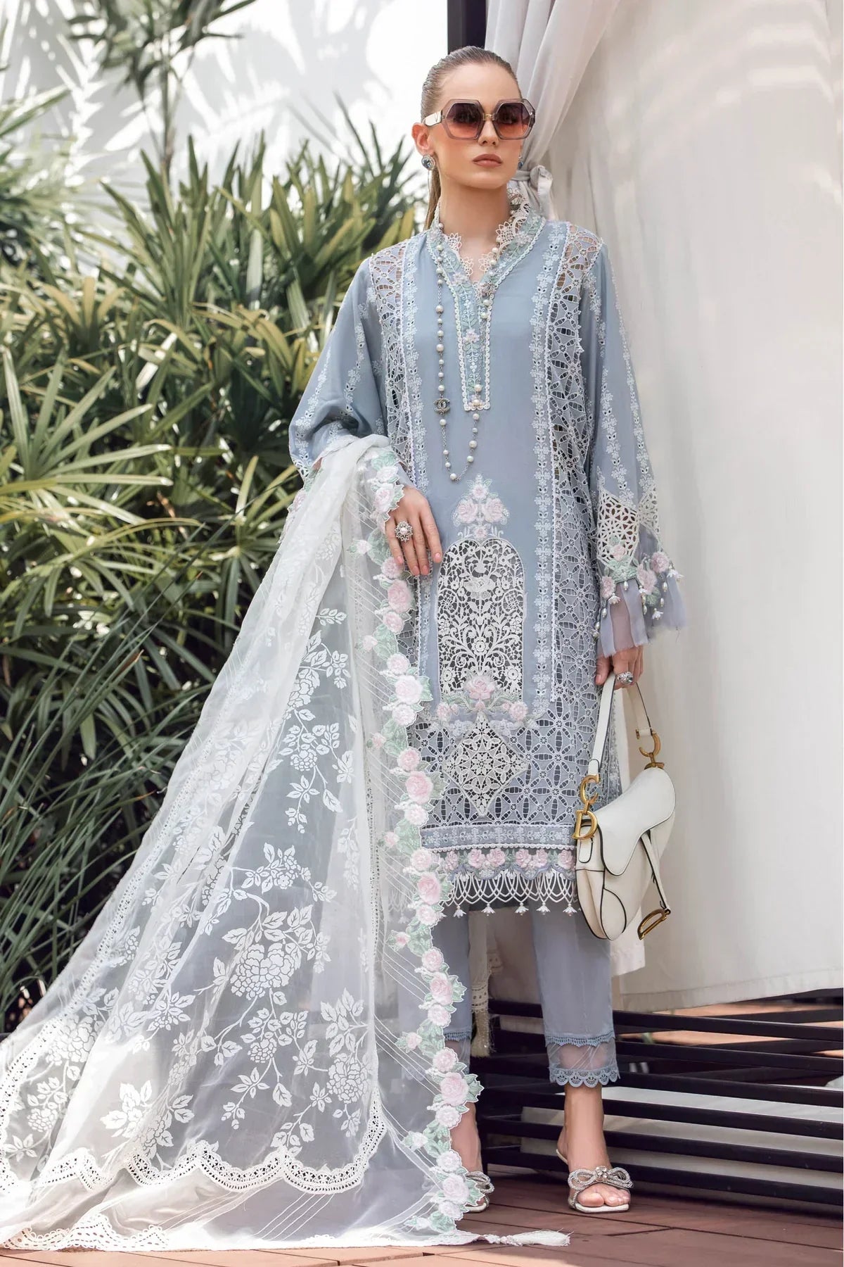 Maria B | Luxury Lawn | EL-23-10-Ice Blue -  Maria B Luxury - Original Designer Dress - House of Maryam