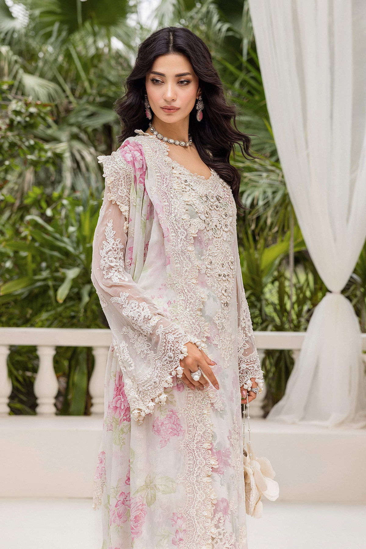 Maria B | Embroidered Chiffon Suit | MPC-25-101 -  Maria B Unstitched Chiffon - Original Designer Dress - House of Maryam