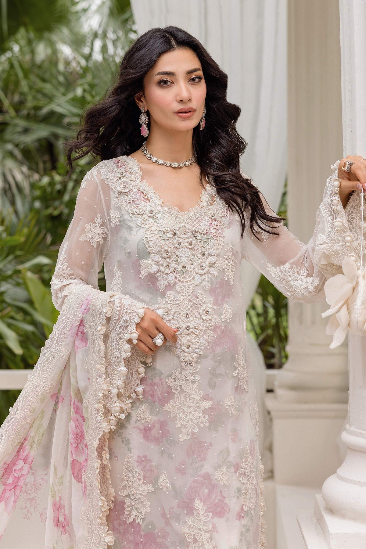 Maria B | Embroidered Chiffon Suit | MPC-25-101 -  Maria B Unstitched Chiffon - Original Designer Dress - House of Maryam