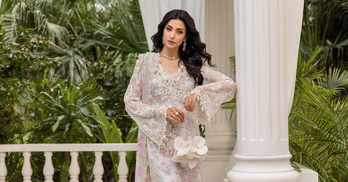Maria B | Embroidered Chiffon Suit | MPC-25-101 -  Maria B Unstitched Chiffon - Original Designer Dress - House of Maryam