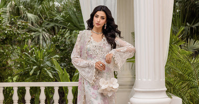 Maria B | Embroidered Chiffon Suit | MPC-25-101 -  Maria B Unstitched Chiffon - Original Designer Dress - House of Maryam