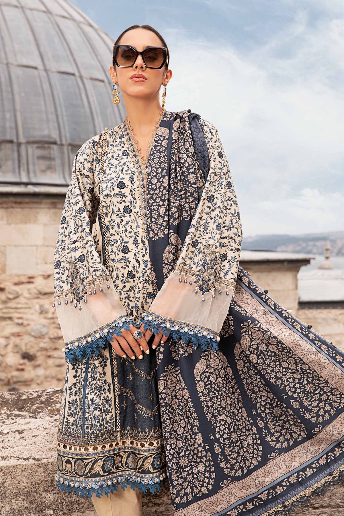 Maria B | M Prints Fall Edit 24 | MPT-2302-A -  Maria B Luxury - Original Designer Dress - House of Maryam