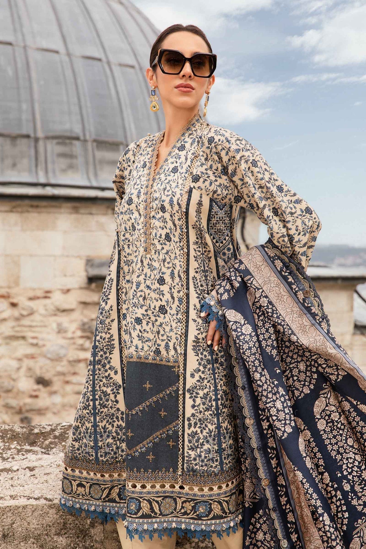 Maria B | M Prints Fall Edit 24 | MPT-2302-A -  Maria B Luxury - Original Designer Dress - House of Maryam