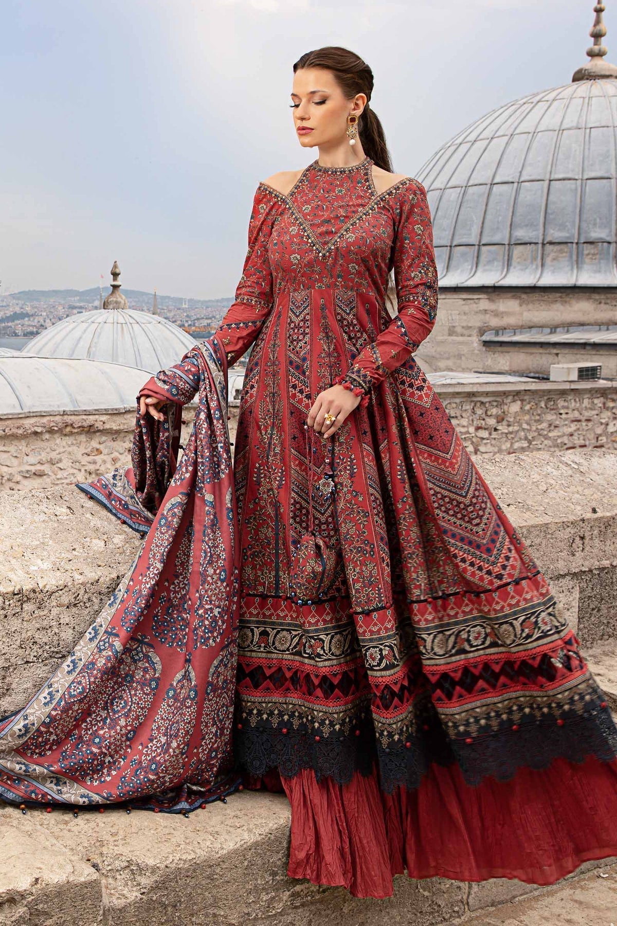 Maria B | M Prints Fall Edit 24 | MPT-2302-B -  Maria B Luxury - Original Designer Dress - House of Maryam
