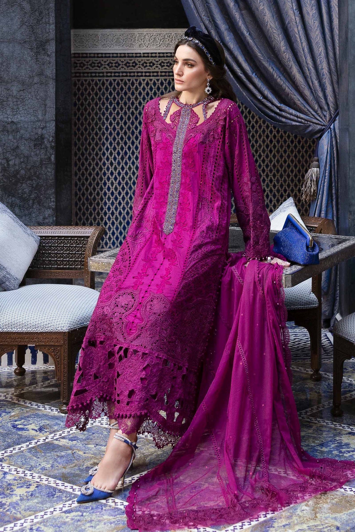 Maria B | Luxury Lawn 25 | D-2502-B -  Maria B Ladies Clothes - Original Designer Dress - House of Maryam
