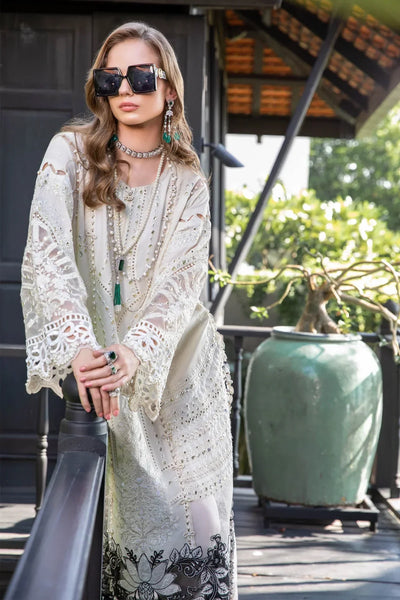 Maria B | Luxury Lawn | EL-23-02-Off White -  Maria B Luxury - Original Designer Dress - House of Maryam