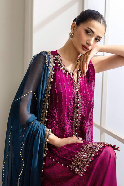 Maria B | Embroidered Chiffon Suit | MPC-25-102 -  Maria B Unstitched Chiffon - Original Designer Dress - House of Maryam