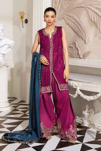 Maria B | Embroidered Chiffon Suit | MPC-25-102 -  Maria B Unstitched Chiffon - Original Designer Dress - House of Maryam