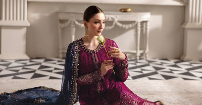 Maria B | Embroidered Chiffon Suit | MPC-25-102 -  Maria B Unstitched Chiffon - Original Designer Dress - House of Maryam