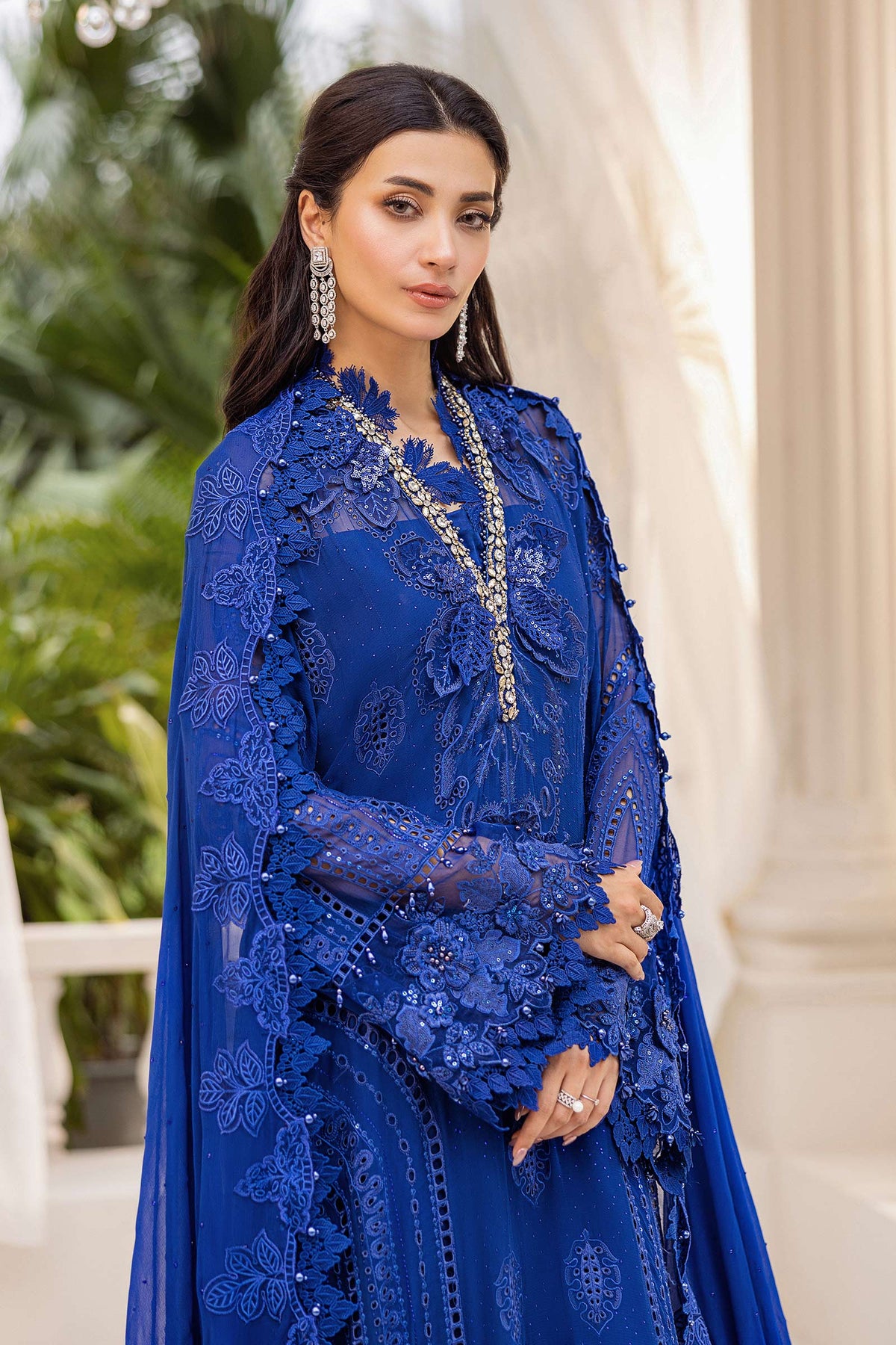 Maria B | Embroidered Chiffon Suit | MPC-25-103 -  Maria B Unstitched Chiffon - Original Designer Dress - House of Maryam