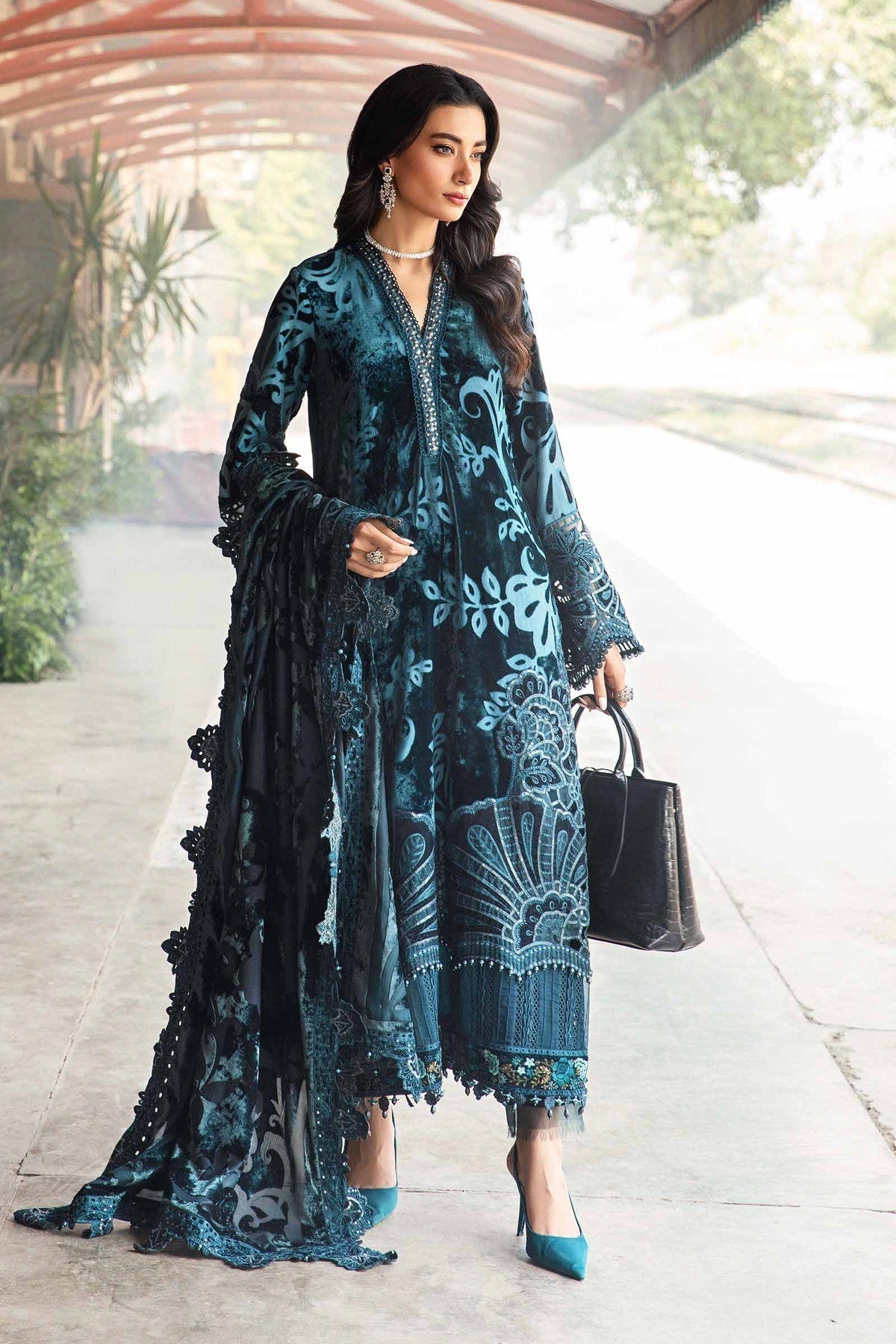 Maria B | Winter Luxe 24 | Velvet DL-1203 -  Maria B Ladies Clothes - Original Designer Dress - House of Maryam