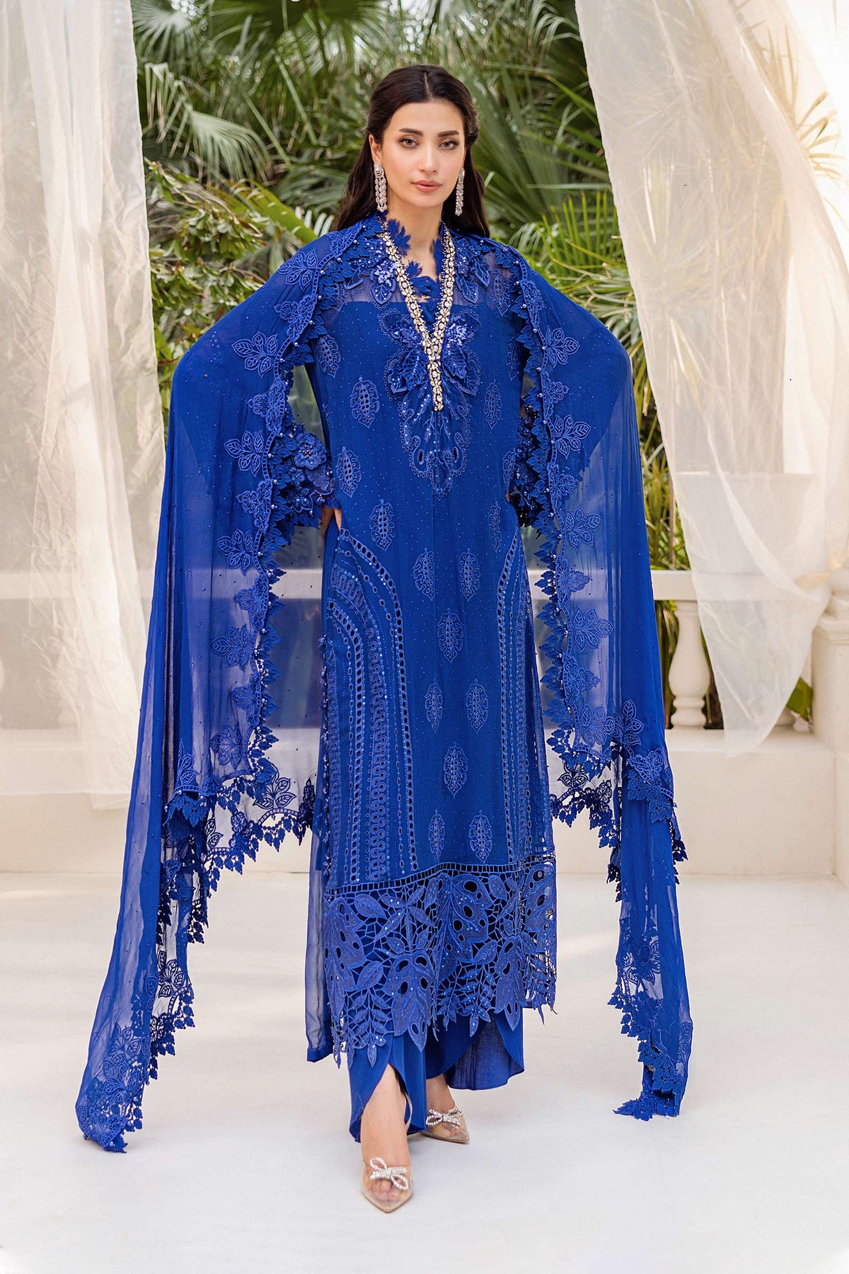 Maria B | Embroidered Chiffon Suit | MPC-25-103 -  Maria B Unstitched Chiffon - Original Designer Dress - House of Maryam