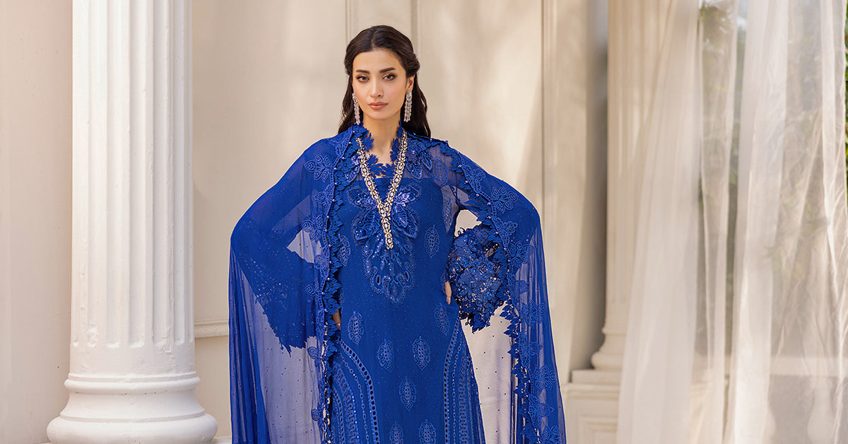 Maria B | Embroidered Chiffon Suit | MPC-25-103 -  Maria B Unstitched Chiffon - Original Designer Dress - House of Maryam