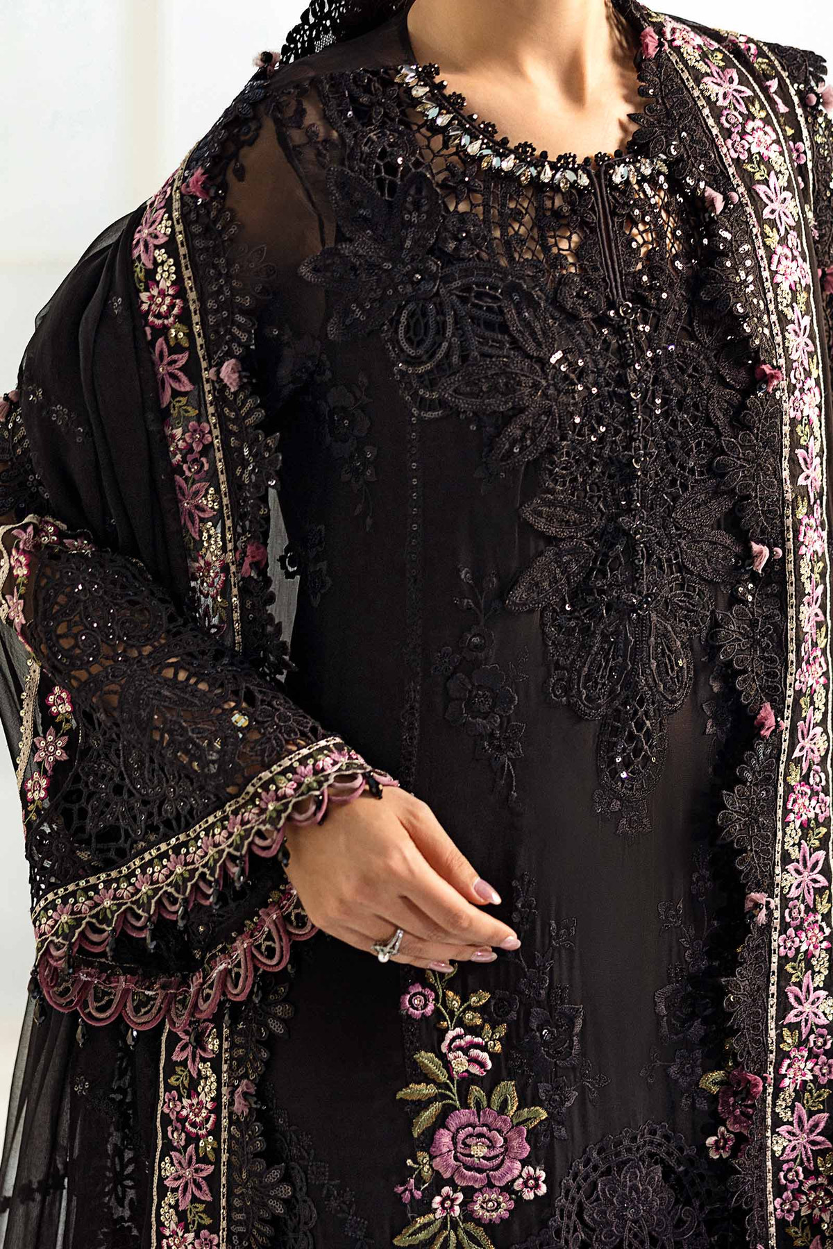 Maria B | Embroidered Chiffon Suit | MPC-25-104 -  Maria B Unstitched Chiffon - Original Designer Dress - House of Maryam