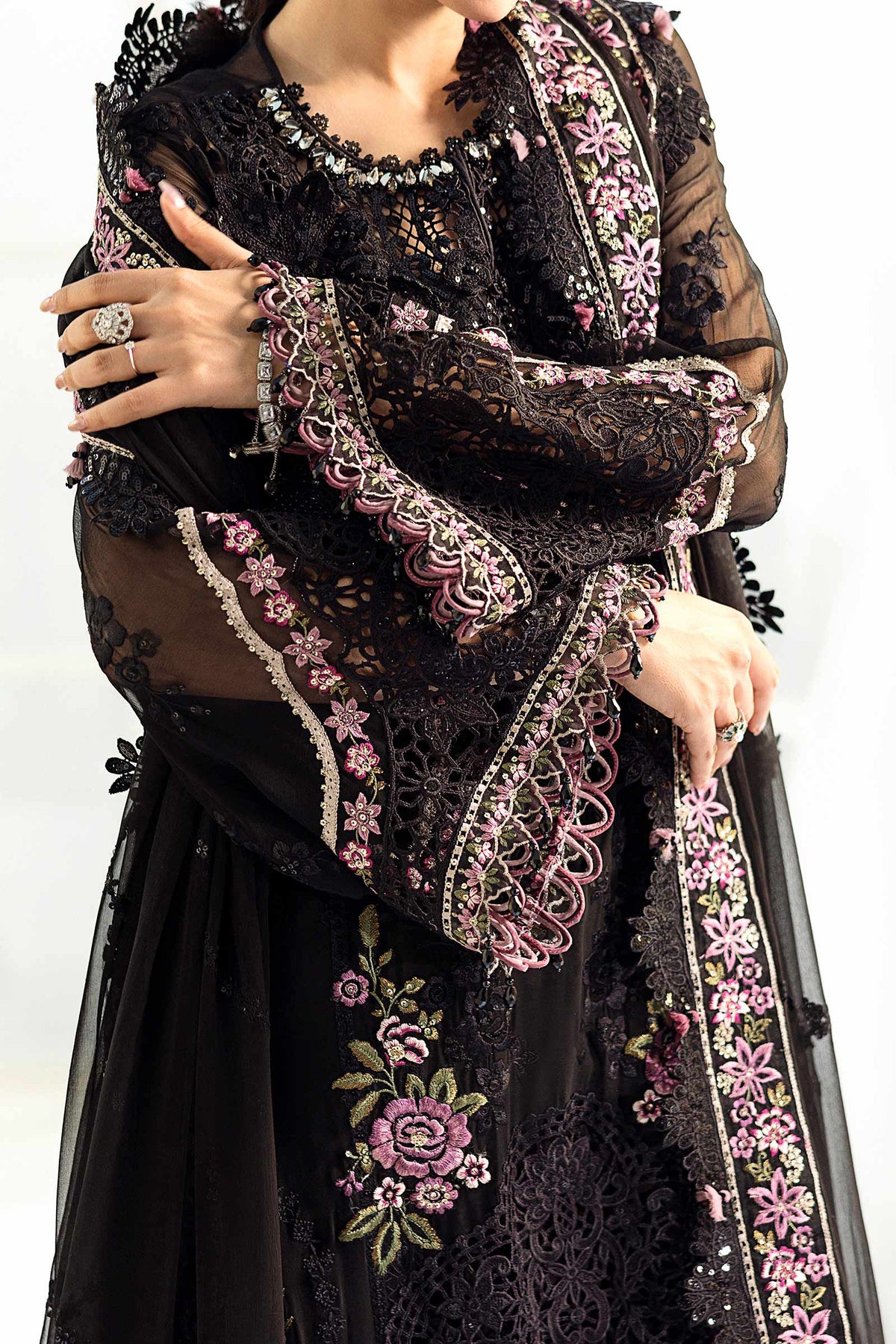 Maria B | Embroidered Chiffon Suit | MPC-25-104 -  Maria B Unstitched Chiffon - Original Designer Dress - House of Maryam