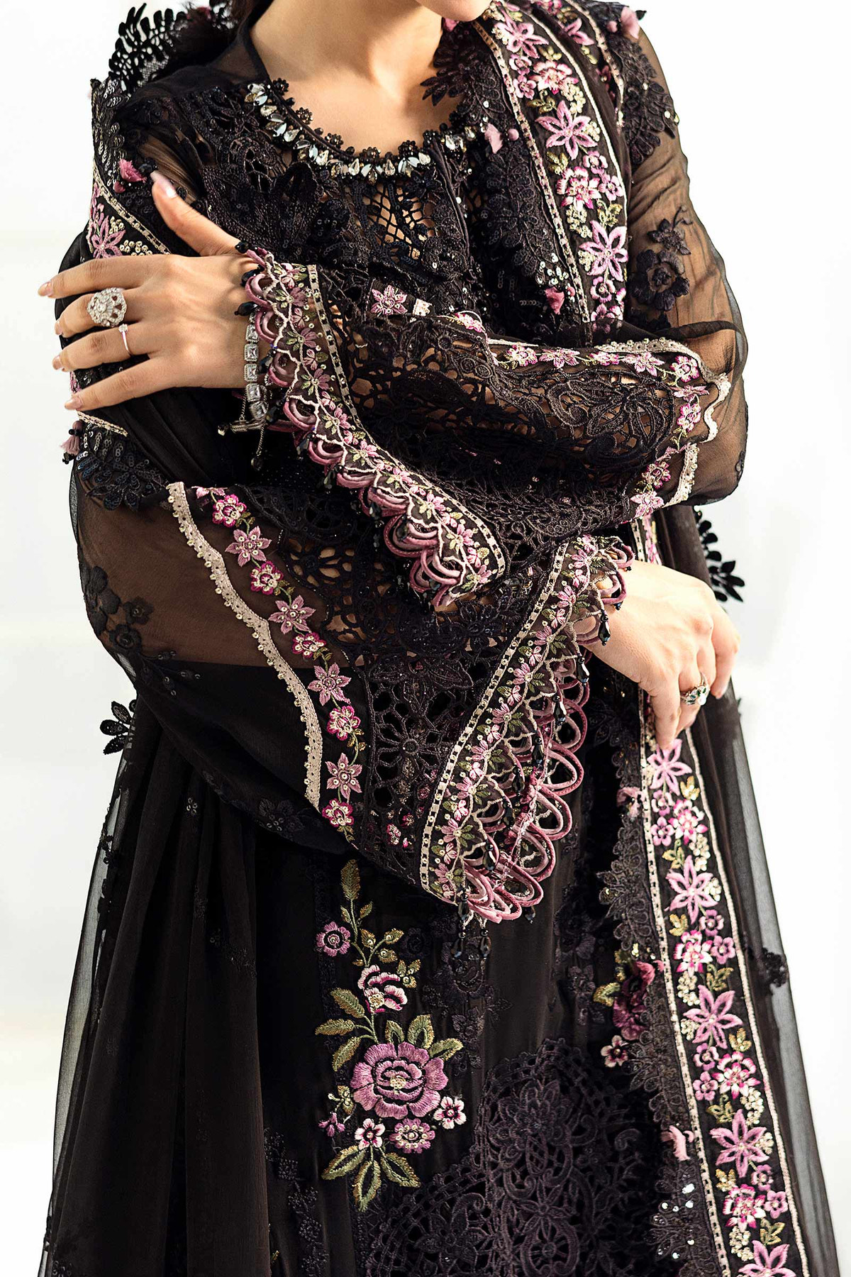 Maria B | Embroidered Chiffon Suit | MPC-25-104 -  Maria B Unstitched Chiffon - Original Designer Dress - House of Maryam