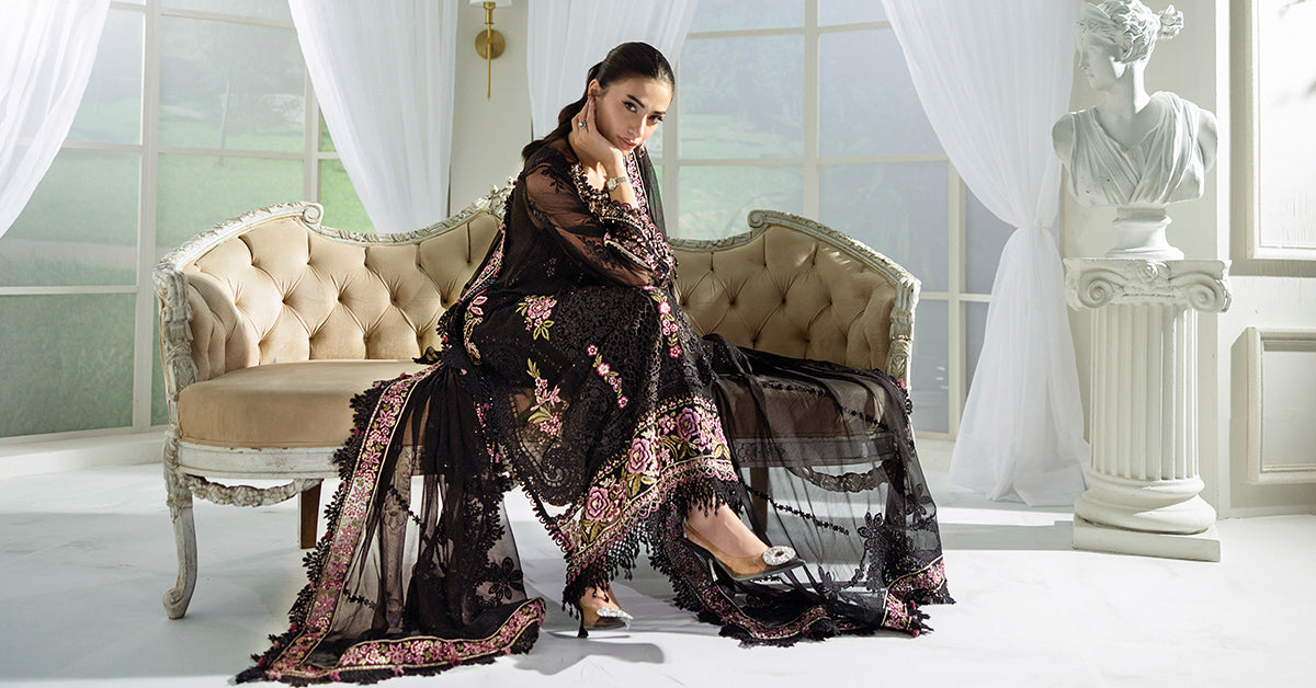Maria B | Embroidered Chiffon Suit | MPC-25-104 -  Maria B Unstitched Chiffon - Original Designer Dress - House of Maryam