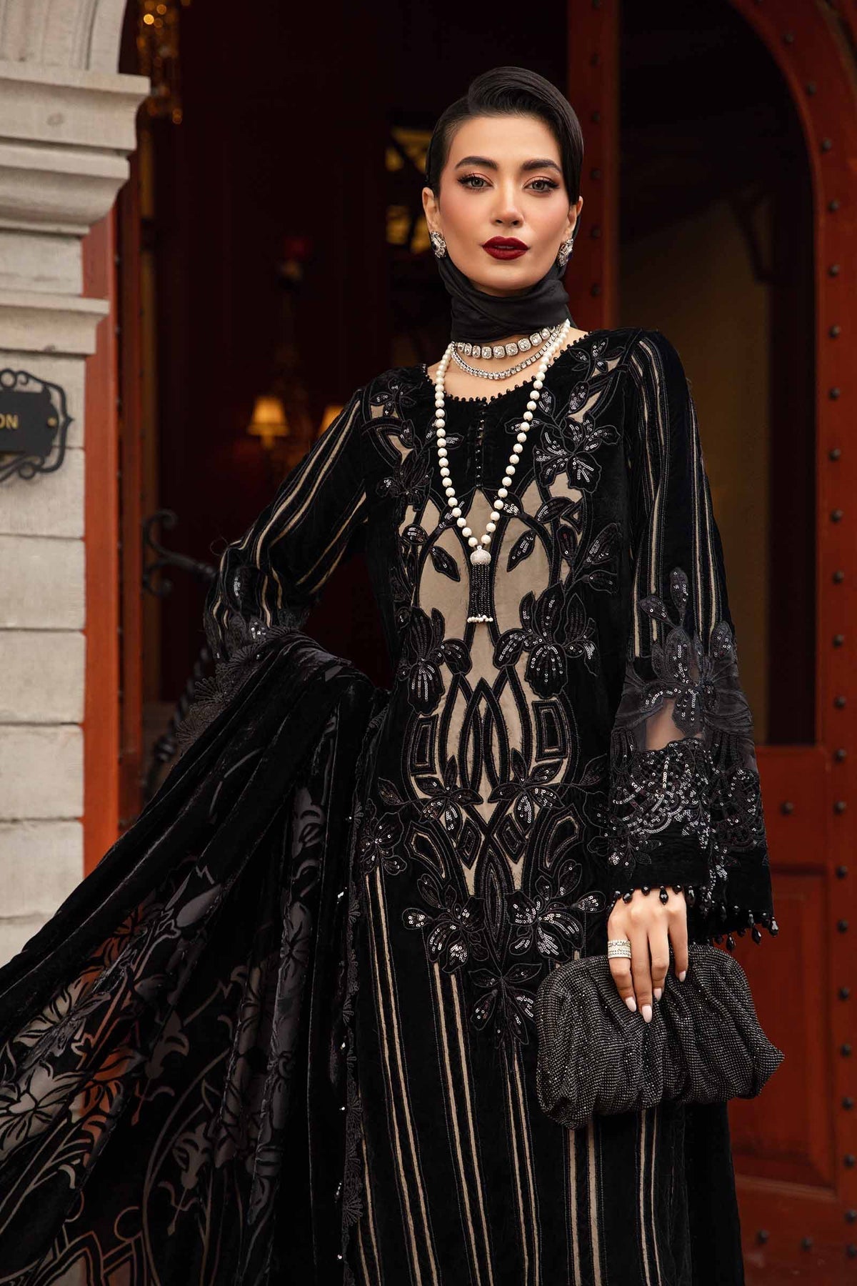 Maria B | Winter Luxe 24 | Velvet DL-1205 -  Maria B Ladies Clothes - Original Designer Dress - House of Maryam