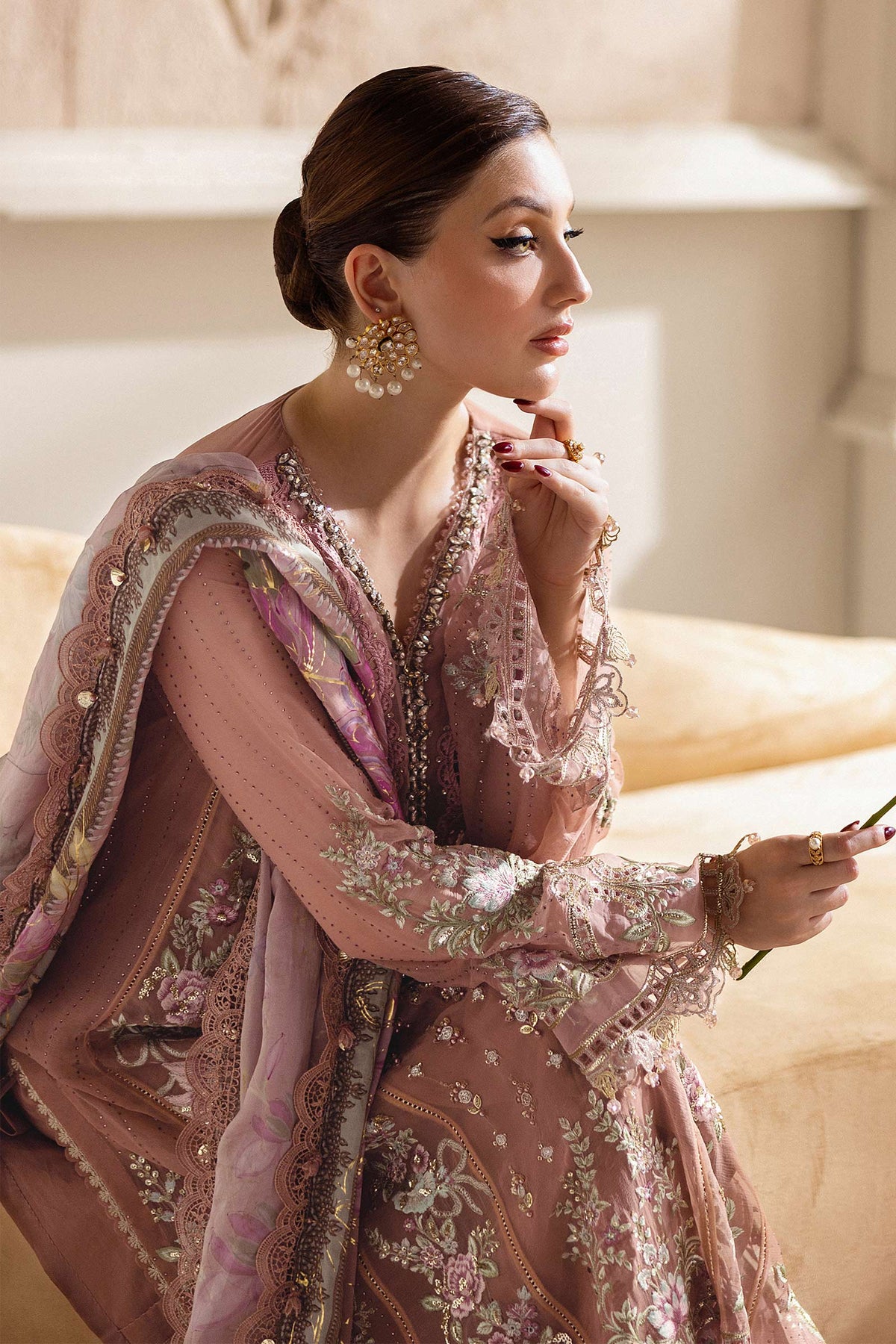 Maria B | Embroidered Chiffon Suit | MPC-25-105 -  Maria B Unstitched Chiffon - Original Designer Dress - House of Maryam