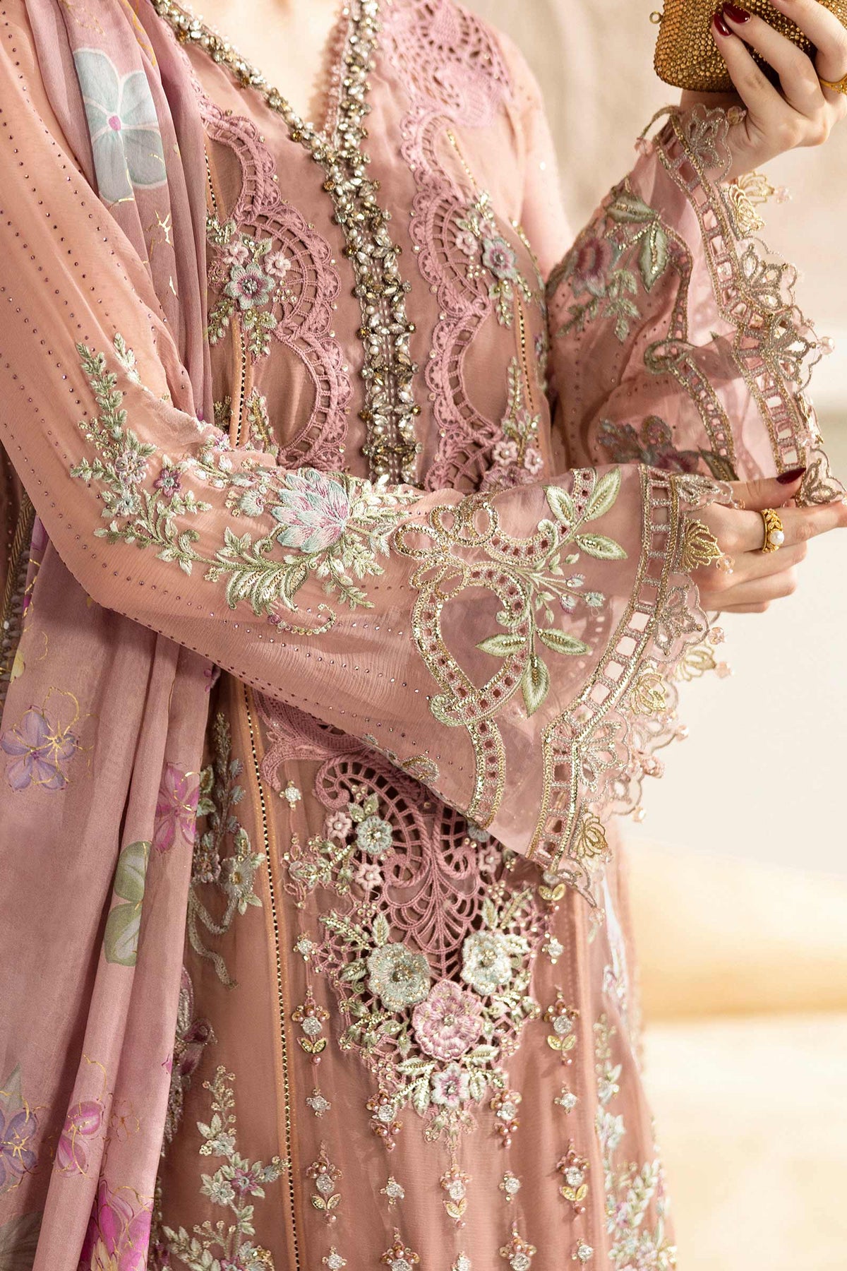 Maria B | Embroidered Chiffon Suit | MPC-25-105 -  Maria B Unstitched Chiffon - Original Designer Dress - House of Maryam