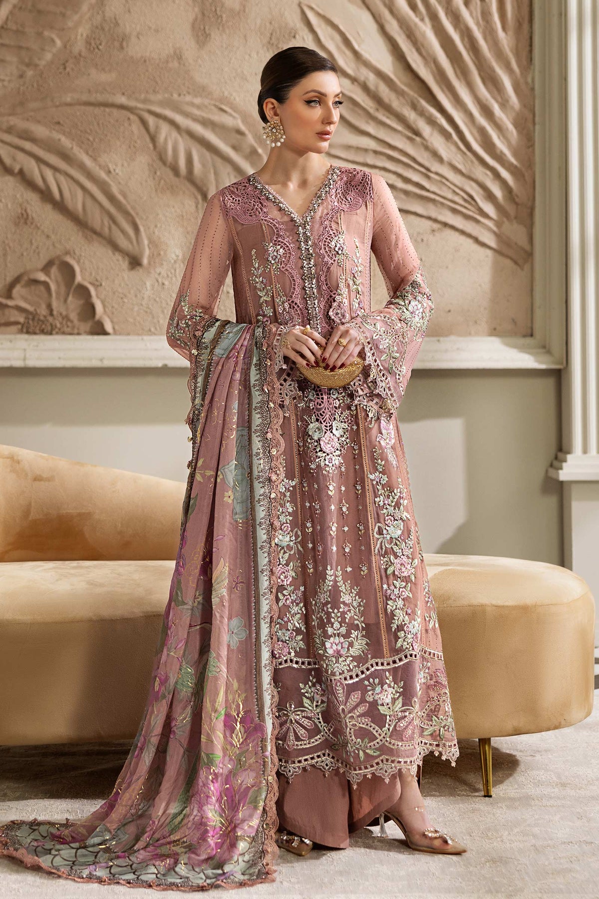 Maria B | Embroidered Chiffon Suit | MPC-25-105 -  Maria B Unstitched Chiffon - Original Designer Dress - House of Maryam