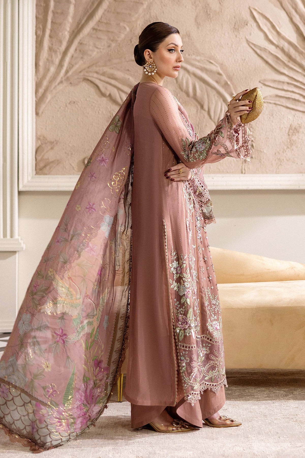 Maria B | Embroidered Chiffon Suit | MPC-25-105 -  Maria B Unstitched Chiffon - Original Designer Dress - House of Maryam