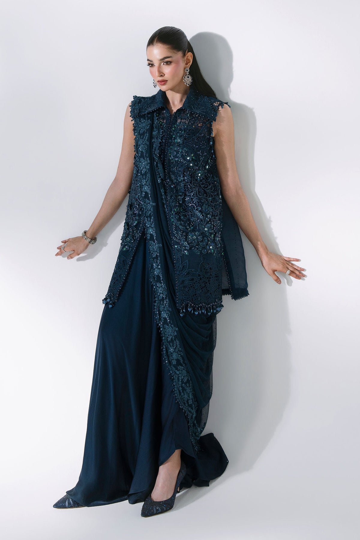 Maria B | Mbroidered Wedding Formals 26 | BD-3106-Peacock Blue, image 6