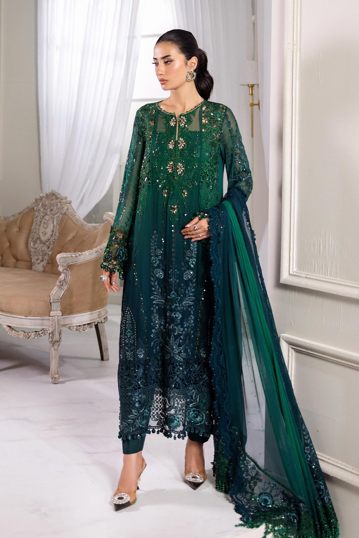 Maria B | Embroidered Chiffon Suit | MPC-25-106 -  Maria B Unstitched Chiffon - Original Designer Dress - House of Maryam