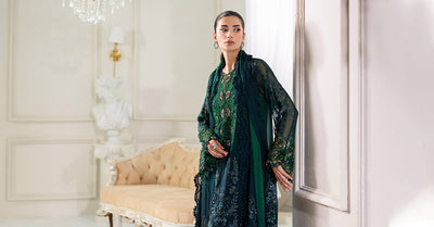 Maria B | Embroidered Chiffon Suit | MPC-25-106 -  Maria B Unstitched Chiffon - Original Designer Dress - House of Maryam