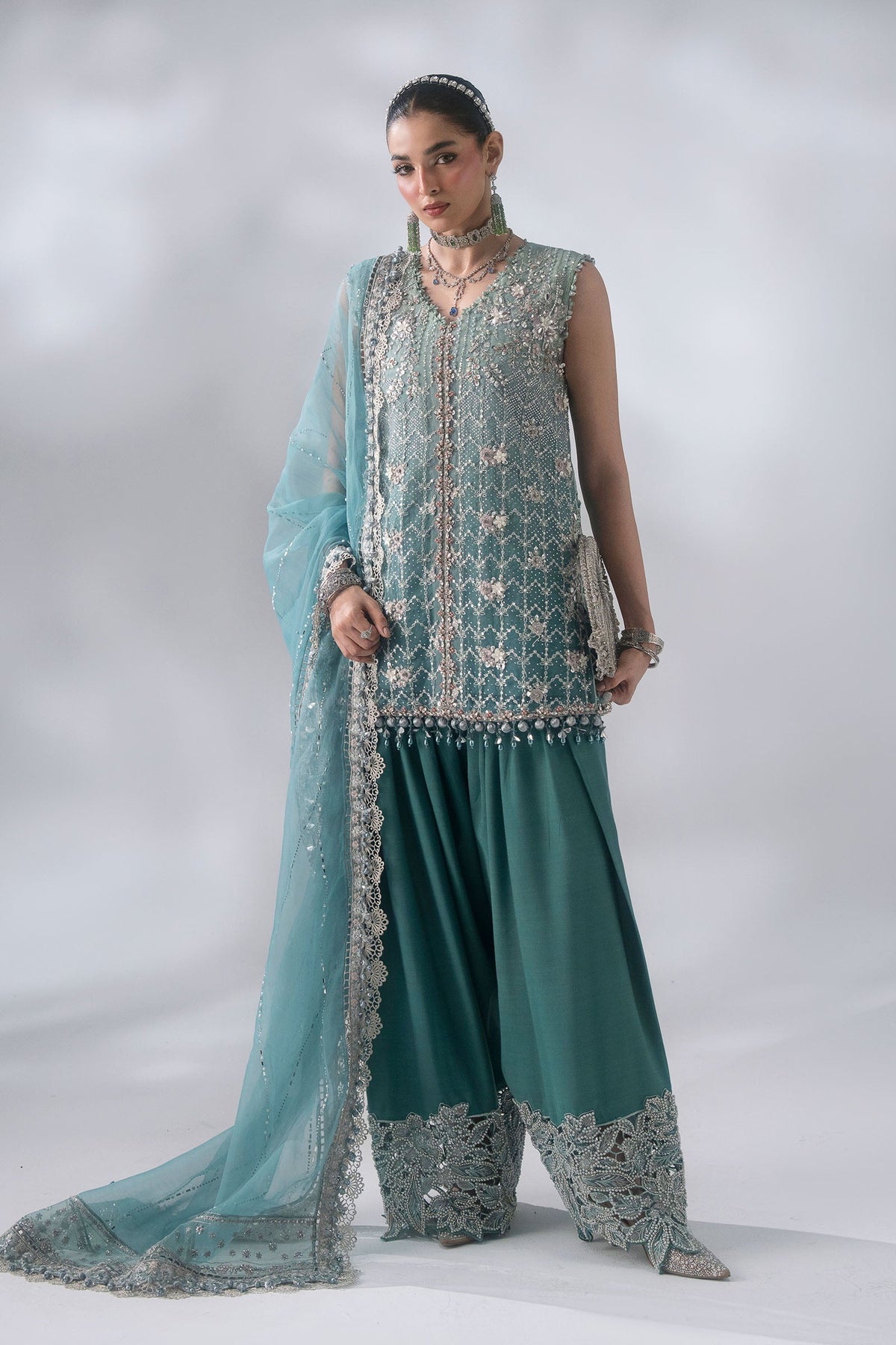 Maria B | Mbroidered Wedding Formals 26 | BD-3107-Sea Green, image 4