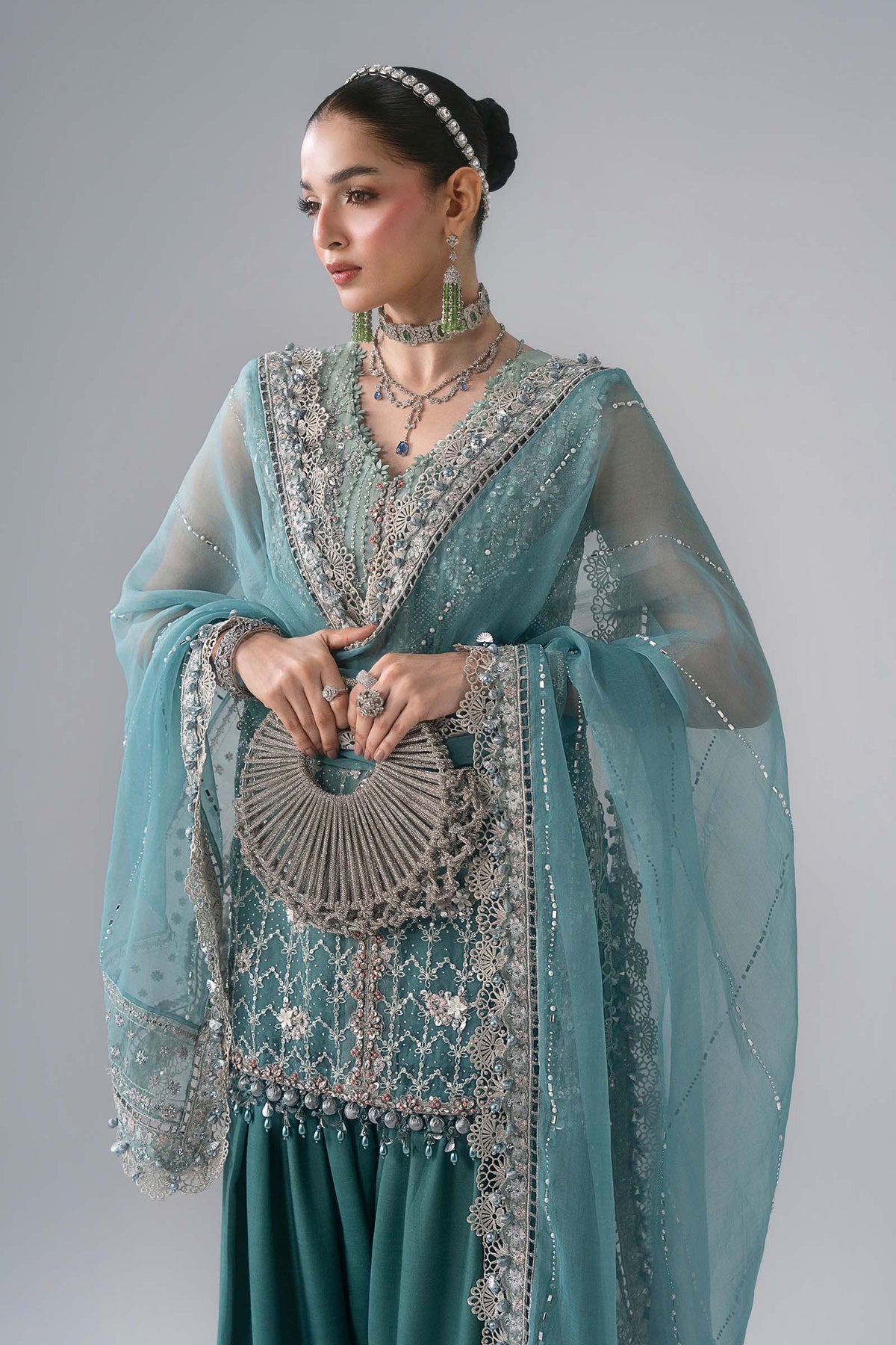 Maria B | Mbroidered Wedding Formals 26 | BD-3107-Sea Green, image 6