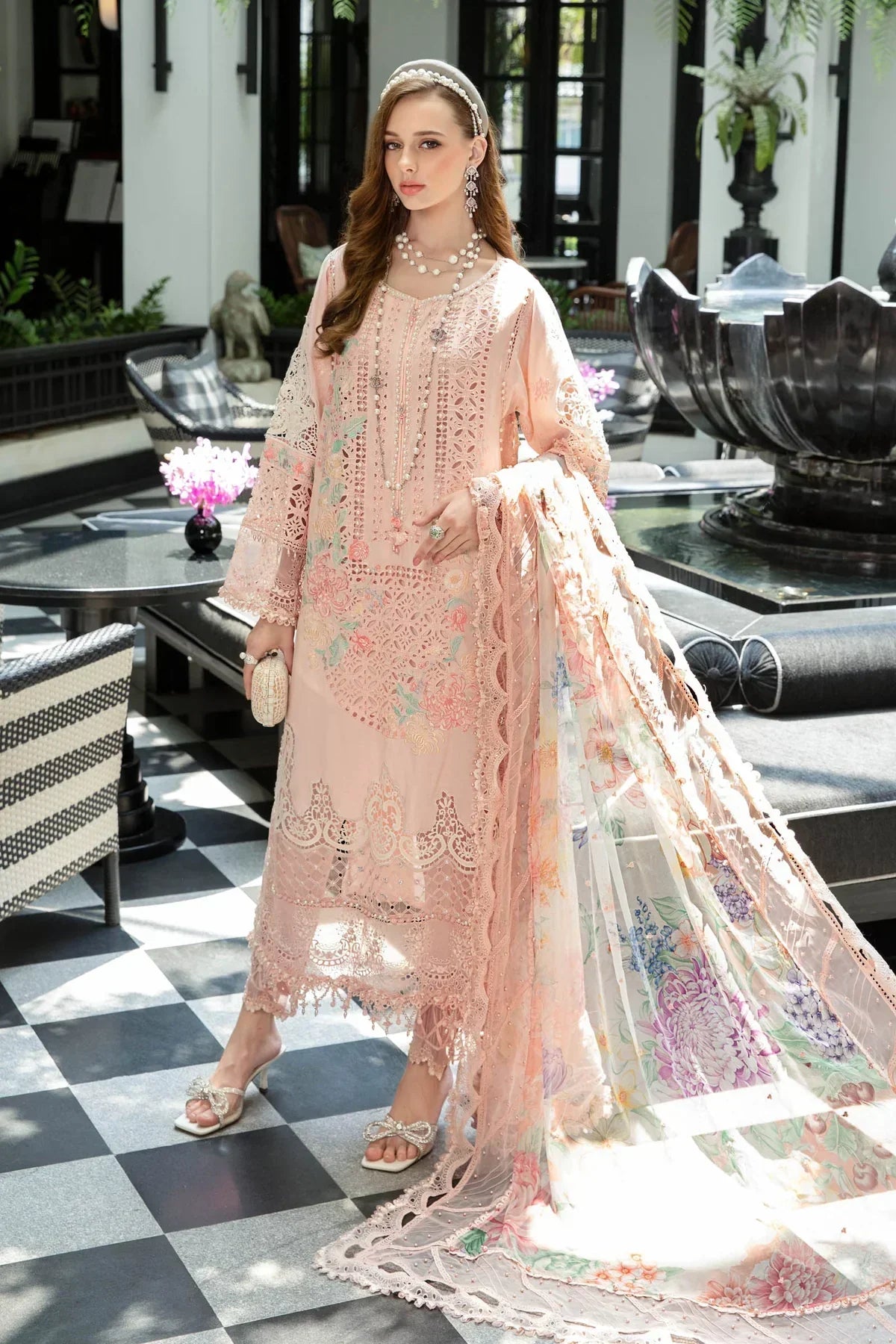 Maria B | Luxury Lawn | EL-23-07-Peach by Designer Maria B - House of Maryam - Pakistani Designer Ethnic Wear in {{ shop.shopifyCountryName }}