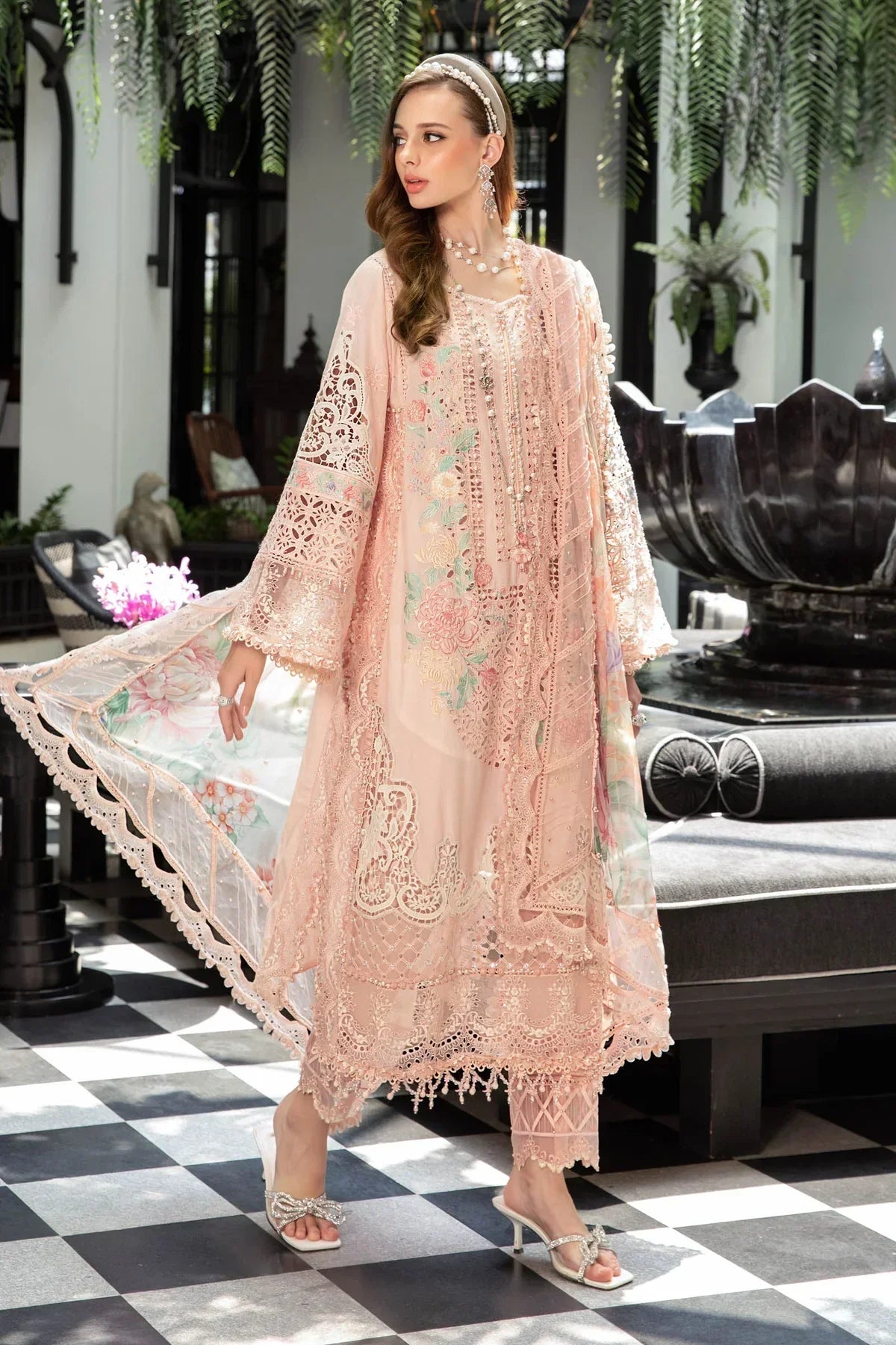 Maria B | Luxury Lawn | EL-23-07-Peach -  Maria B Luxury - Original Designer Dress - House of Maryam