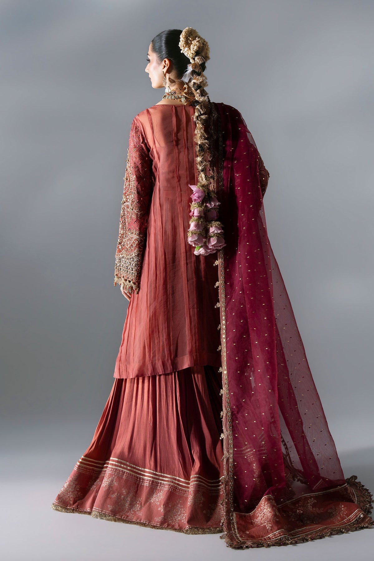 Maria B | Mbroidered Wedding Formals 26 | BD-3108-Deep Salmon pink, image 3