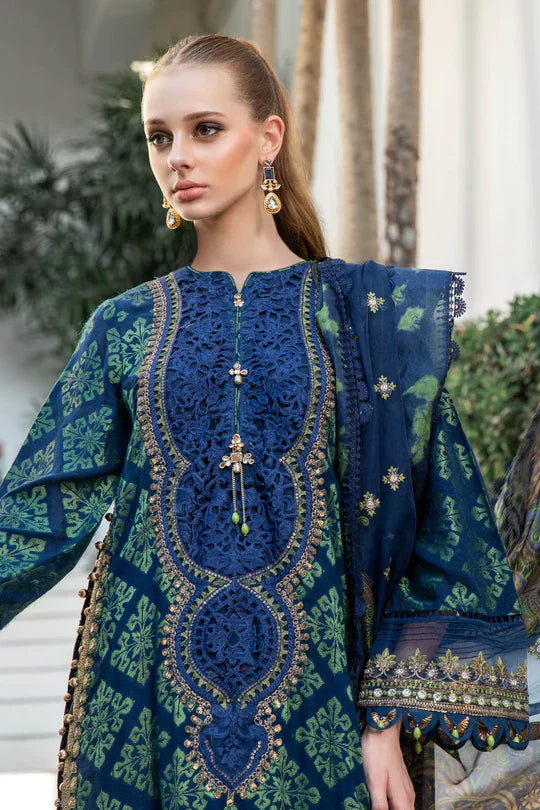 Maria B | Luxury Lawn | EL-23-08-Blue by Designer Maria B - House of Maryam - Pakistani Designer Ethnic Wear in {{ shop.shopifyCountryName }}