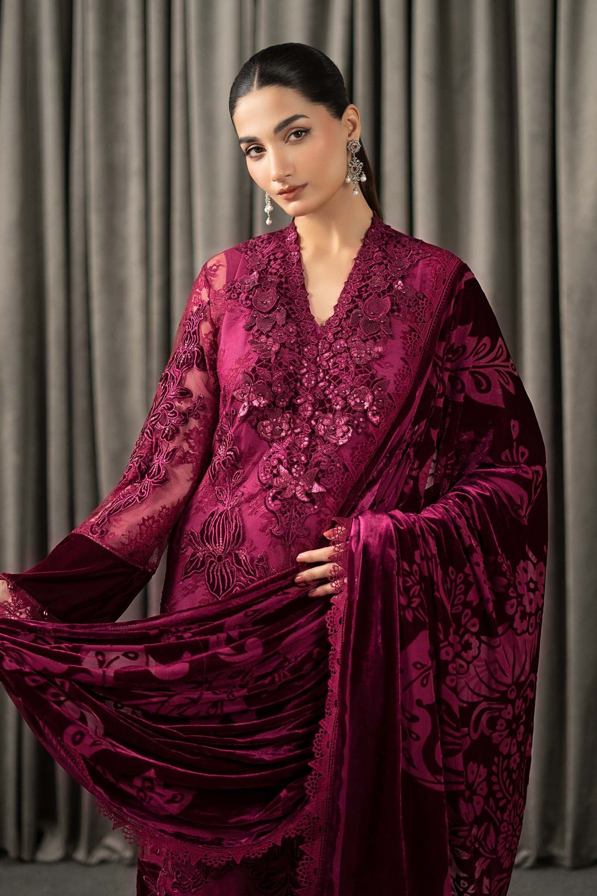 Maria B | Winter Luxe Pret 25 | WLS-1308-Maroon, image 4