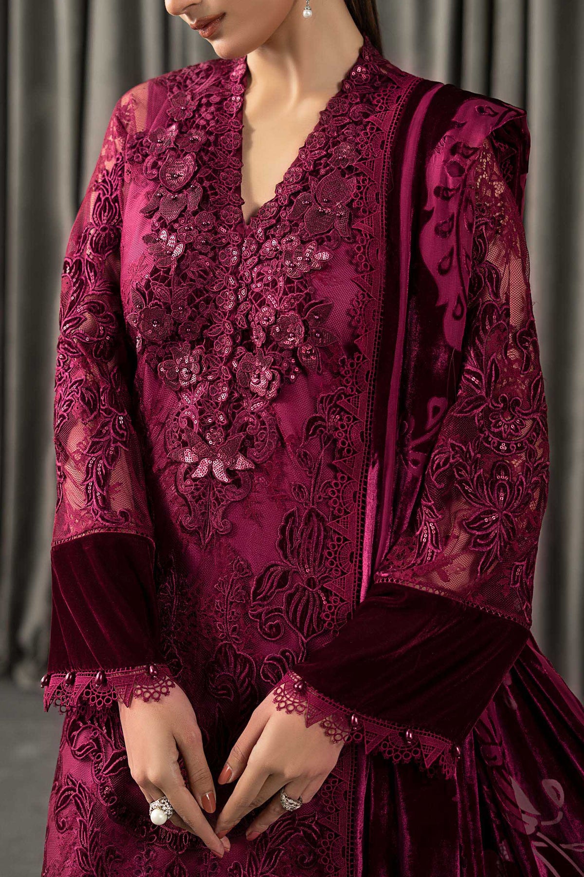 Maria B | Winter Luxe Pret 25 | WLS-1308-Maroon, image 6