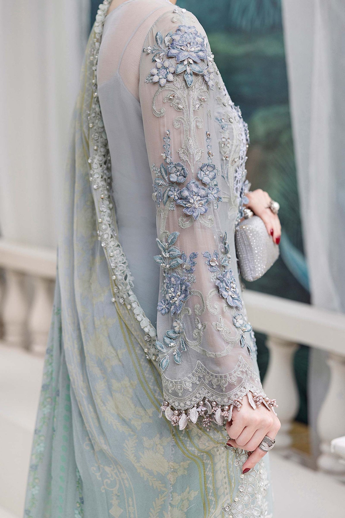 Maria B | Embroidered Chiffon Suit | MPC-25-108 -  Maria B Unstitched Chiffon - Original Designer Dress - House of Maryam
