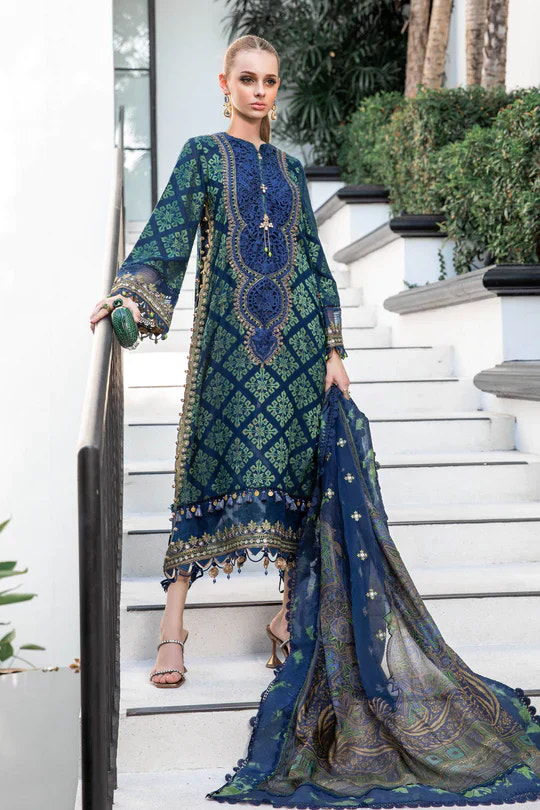 Maria B | Luxury Lawn | EL-23-08-Blue -  Maria B Luxury - Original Designer Dress - House of Maryam