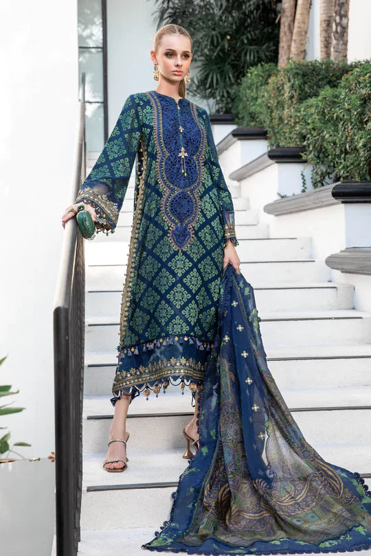 Maria B | Luxury Lawn | EL-23-08-Blue by Designer Maria B - House of Maryam - Pakistani Designer Ethnic Wear in {{ shop.shopifyCountryName }}