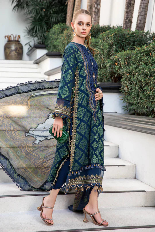 Maria B | Luxury Lawn | EL-23-08-Blue -  Maria B Luxury - Original Designer Dress - House of Maryam