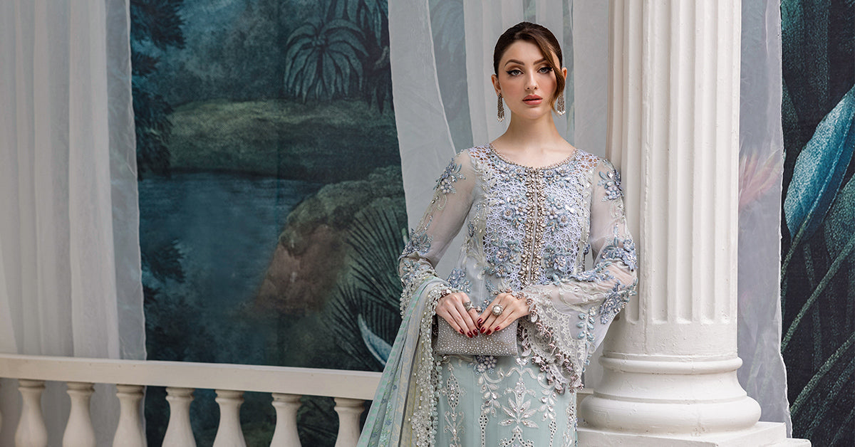 Maria B | Embroidered Chiffon Suit | MPC-25-108 -  Maria B Unstitched Chiffon - Original Designer Dress - House of Maryam