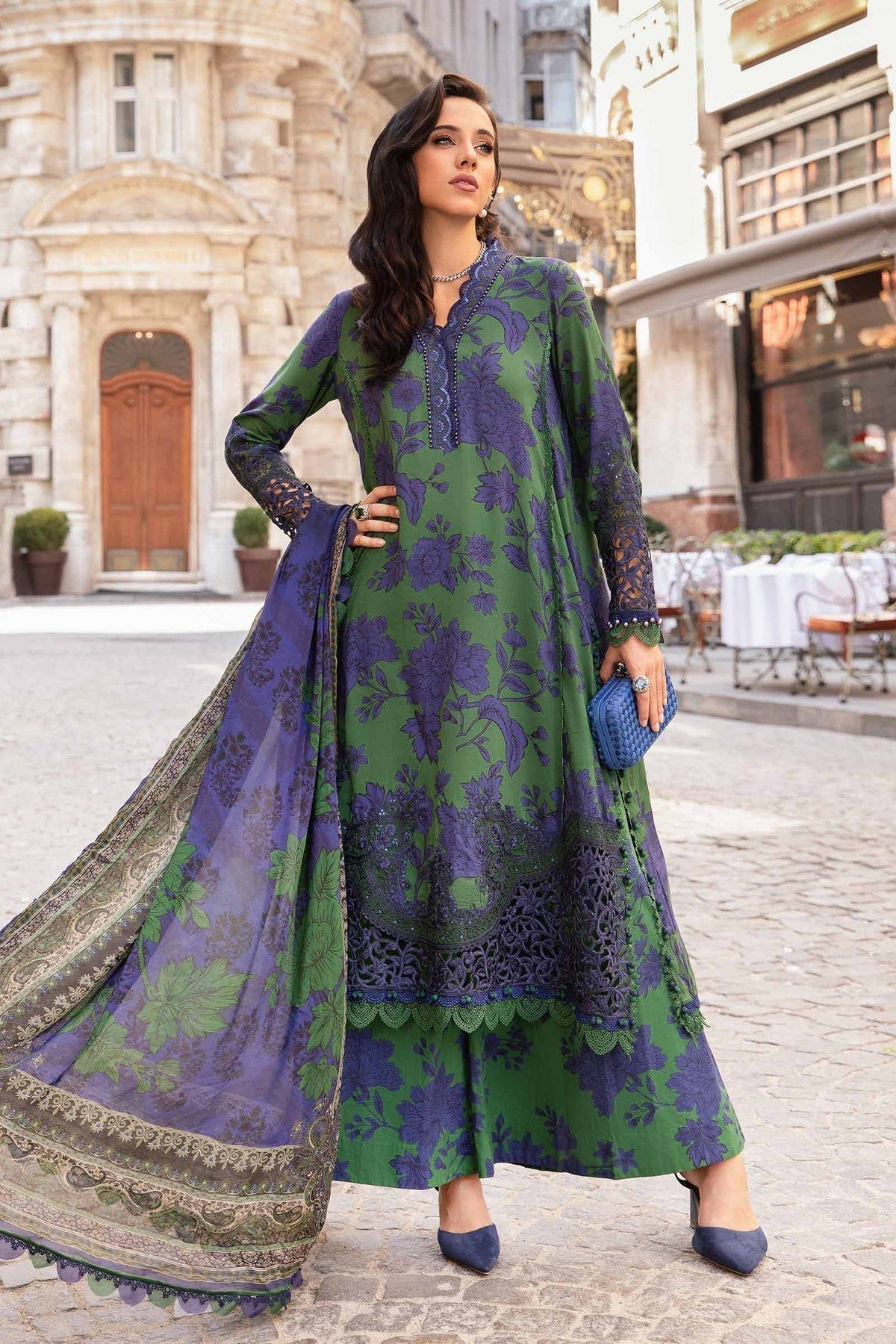 Maria B | M Prints Fall Edit 24 | MPT-2309-B -  Maria B Luxury - Original Designer Dress - House of Maryam