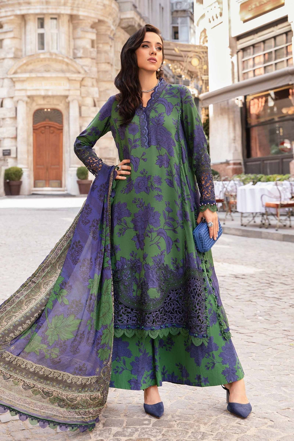 Maria B | M Prints Fall Edit 24 | MPT-2309-B -  Maria B Luxury - Original Designer Dress - House of Maryam