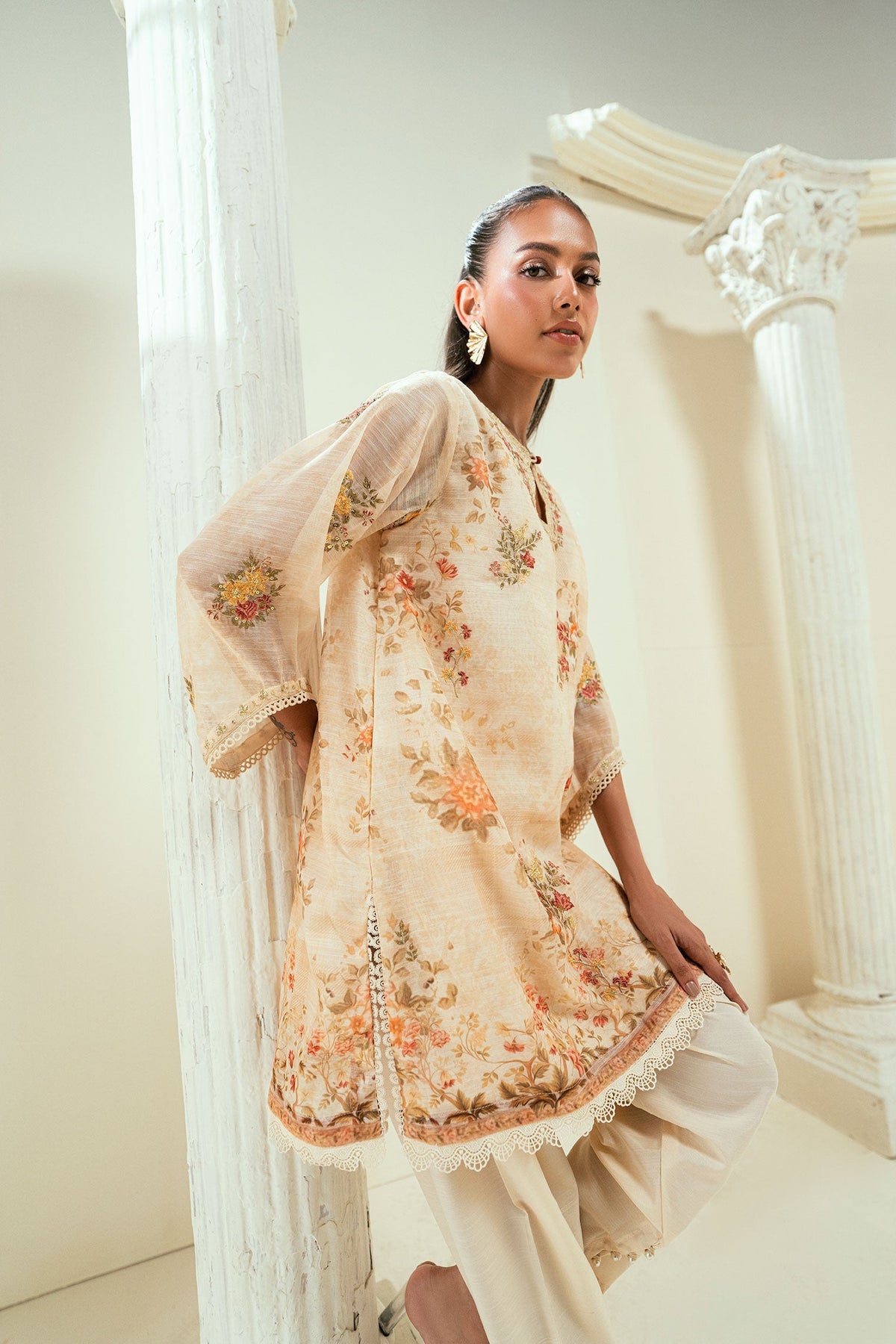 Dhanak | Signature Pret | SS24DA-2586 BEIGE -  Dhanak Ladies Clothes - Original Designer Dress - House of Maryam