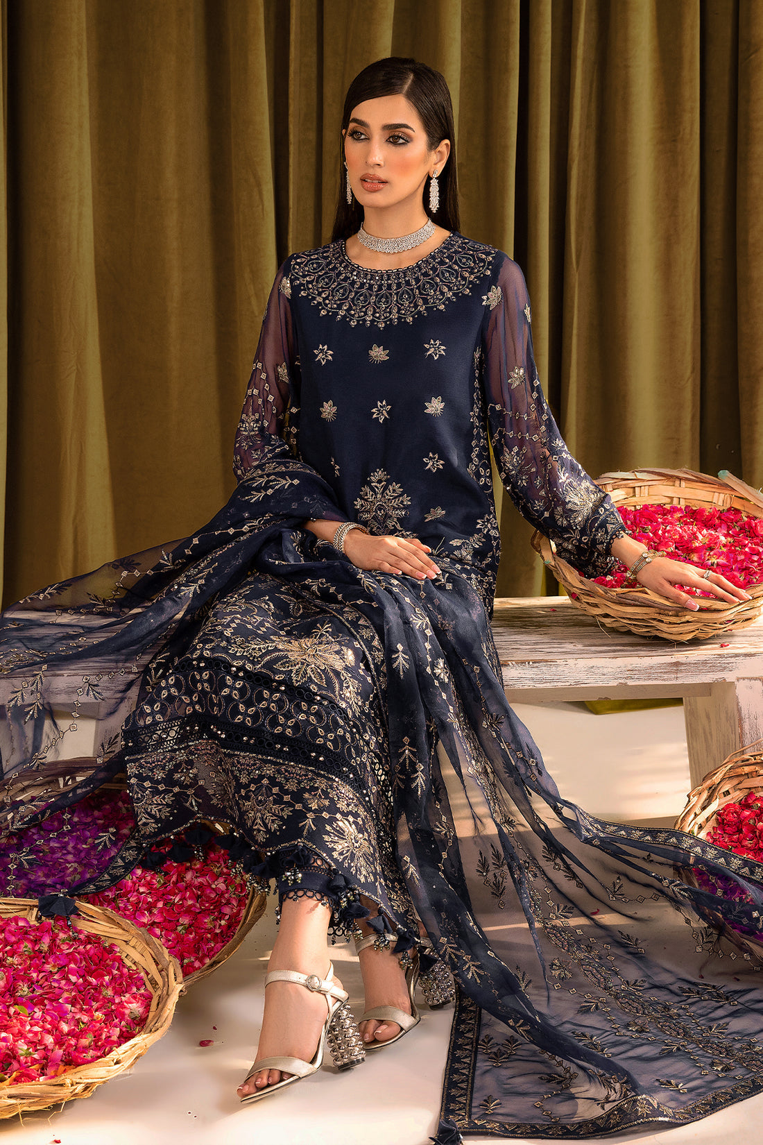 Alizeh | Formals Collection | Daim - V16D08 Embroidered Chiffon Blue -  Alizeh Formal - Original Designer Dress - House of Maryam