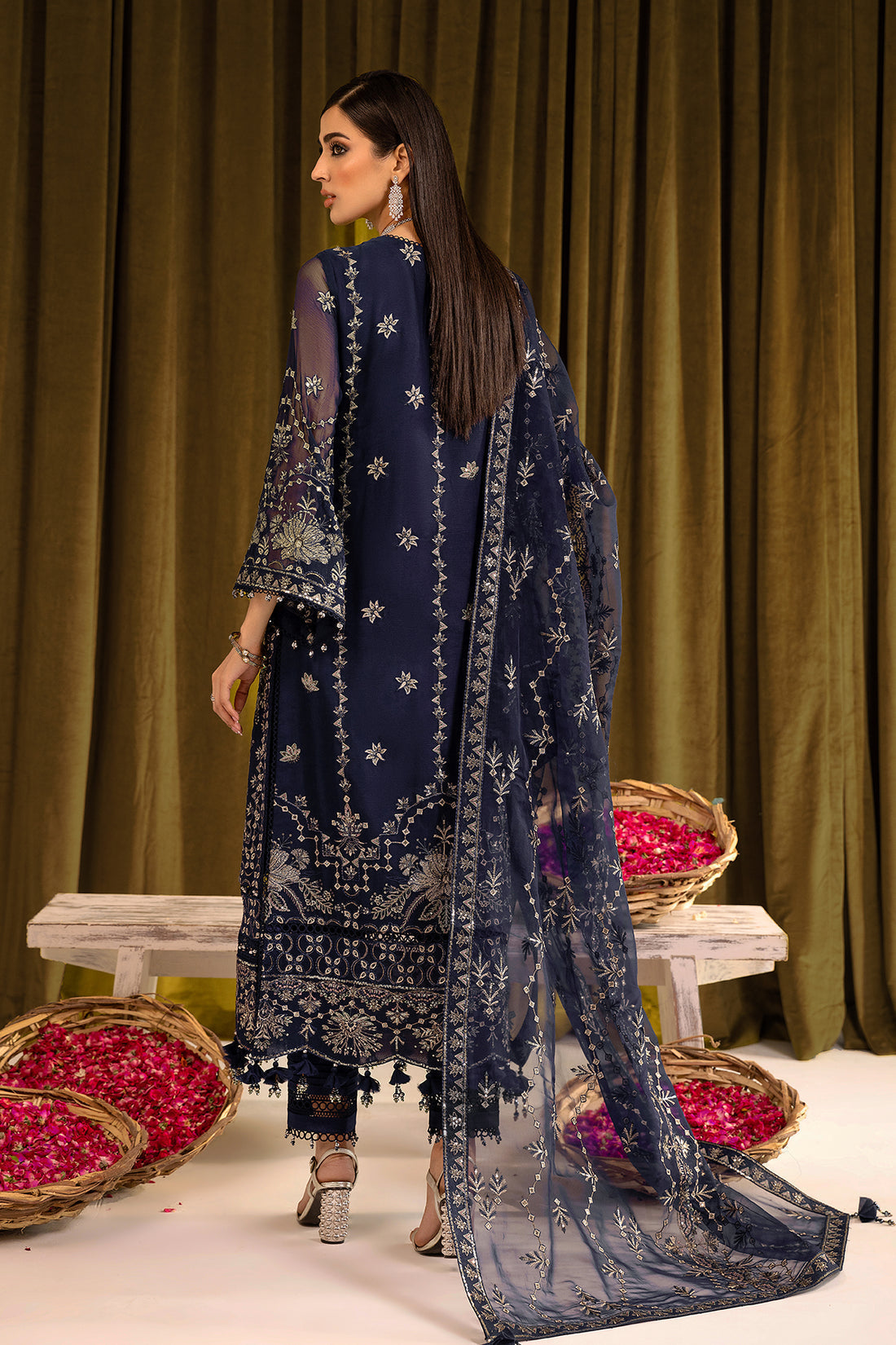 Alizeh | Formals Collection | Daim - V16D08 Embroidered Chiffon Blue -  Alizeh Formal - Original Designer Dress - House of Maryam